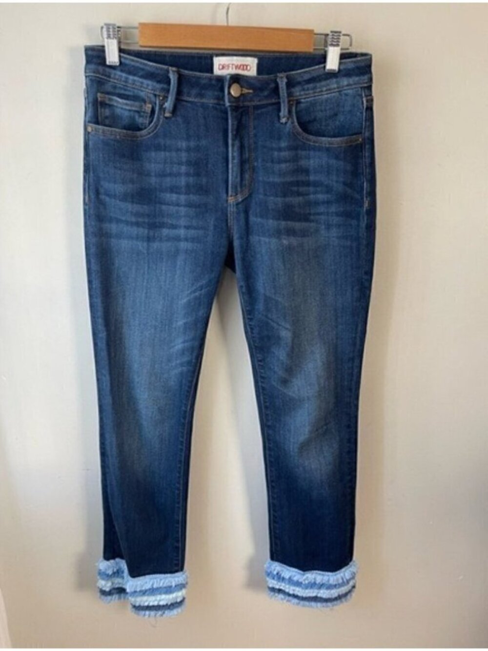 DRIFTWOOD Medium Wash Denim Colette Pretty in Fringe Cropped Jeans, 27